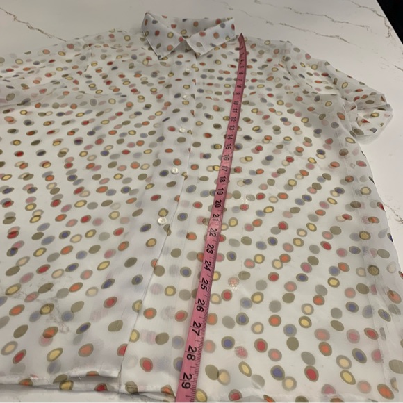 Vintage 70’s Sheer Multicolored Polka Dot Button Up Collared Blouse Size Large - Picture 8 of 9